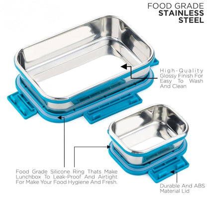 Stainless Steel Leak Proof Lunch Box Pack of 2 Airtight BPA Free Set