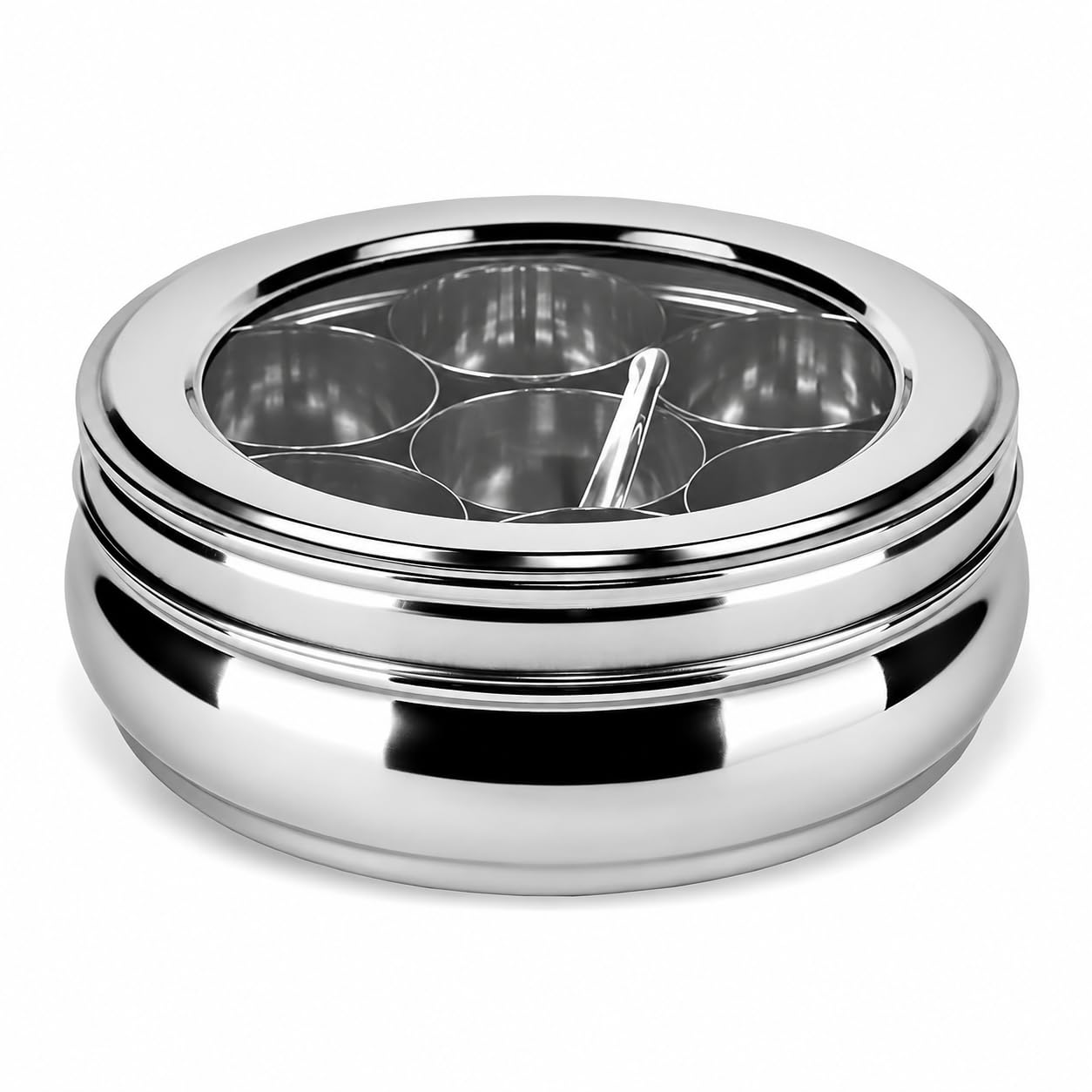 Stainless Steel Masala Box Spice Storage Container Silver 7 Bowl Leak Proof