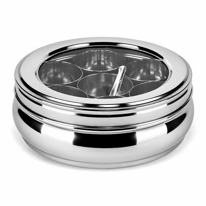 Stainless Steel Masala Box Spice Storage Container Silver 7 Bowl Leak Proof