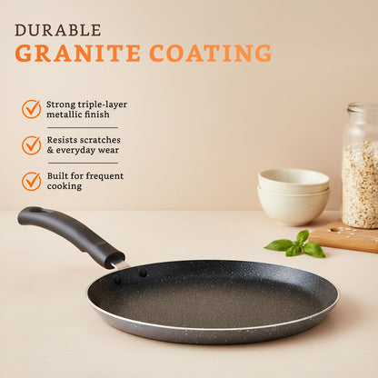 Vinzesta 25cm Non-Stick Dosa Tawa Granite Finish Induction Base Grey