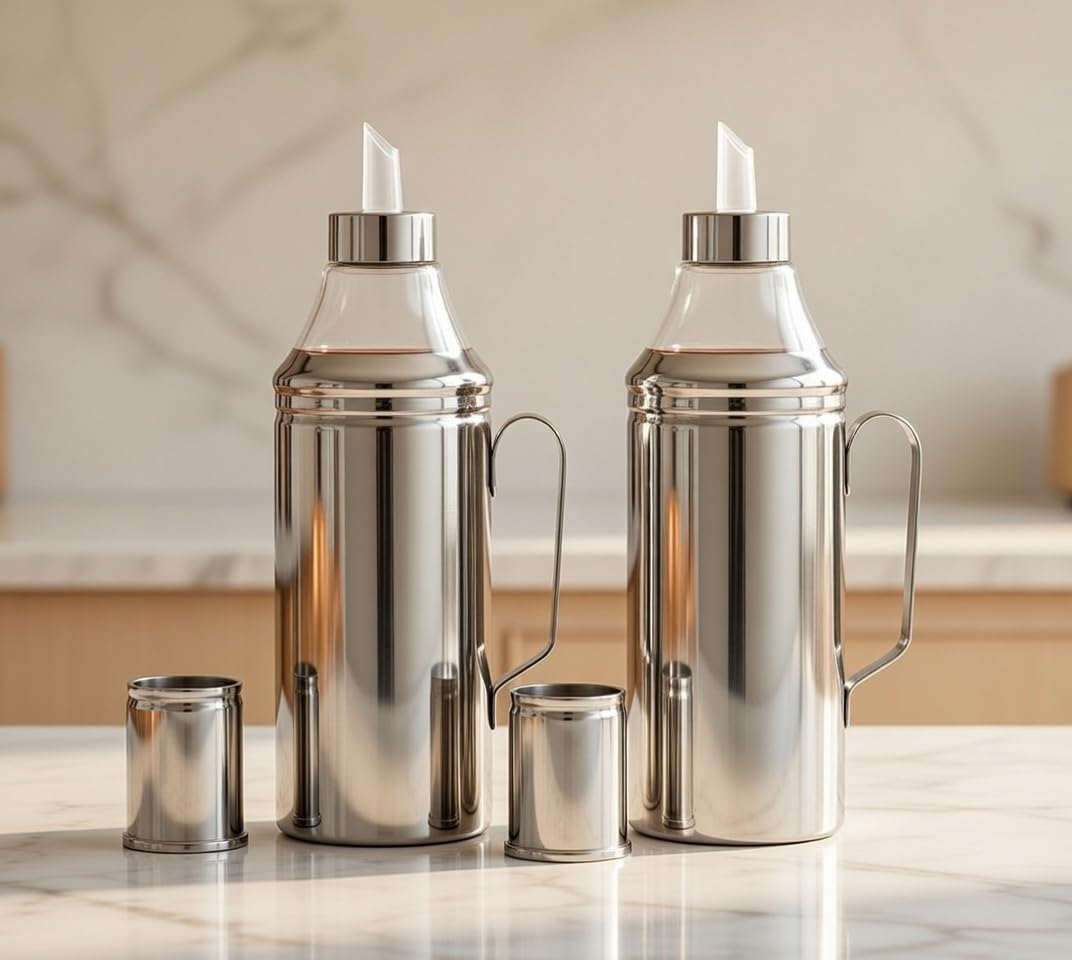Stainless Steel Oil Dispenser Bottle Spill Proof Food Grade Silver 1000ml