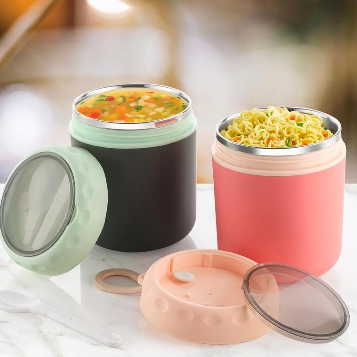 Vinzesta Stainless Steel Soup Cup Food Jar with Spoon Leakproof Pink