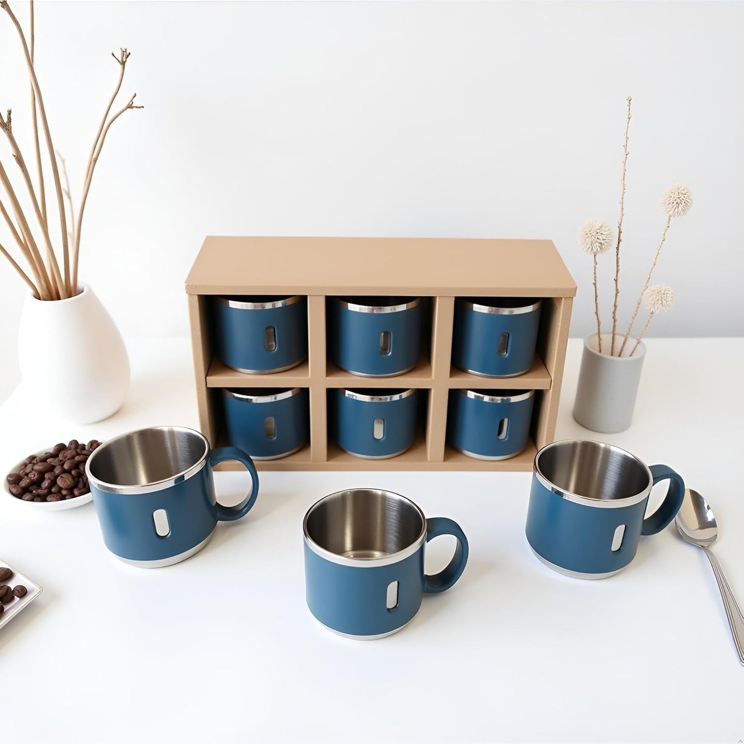 Vinzesta Stainless Steel Coffee Mug Set 6 Pcs Double Wall Insulated Cups