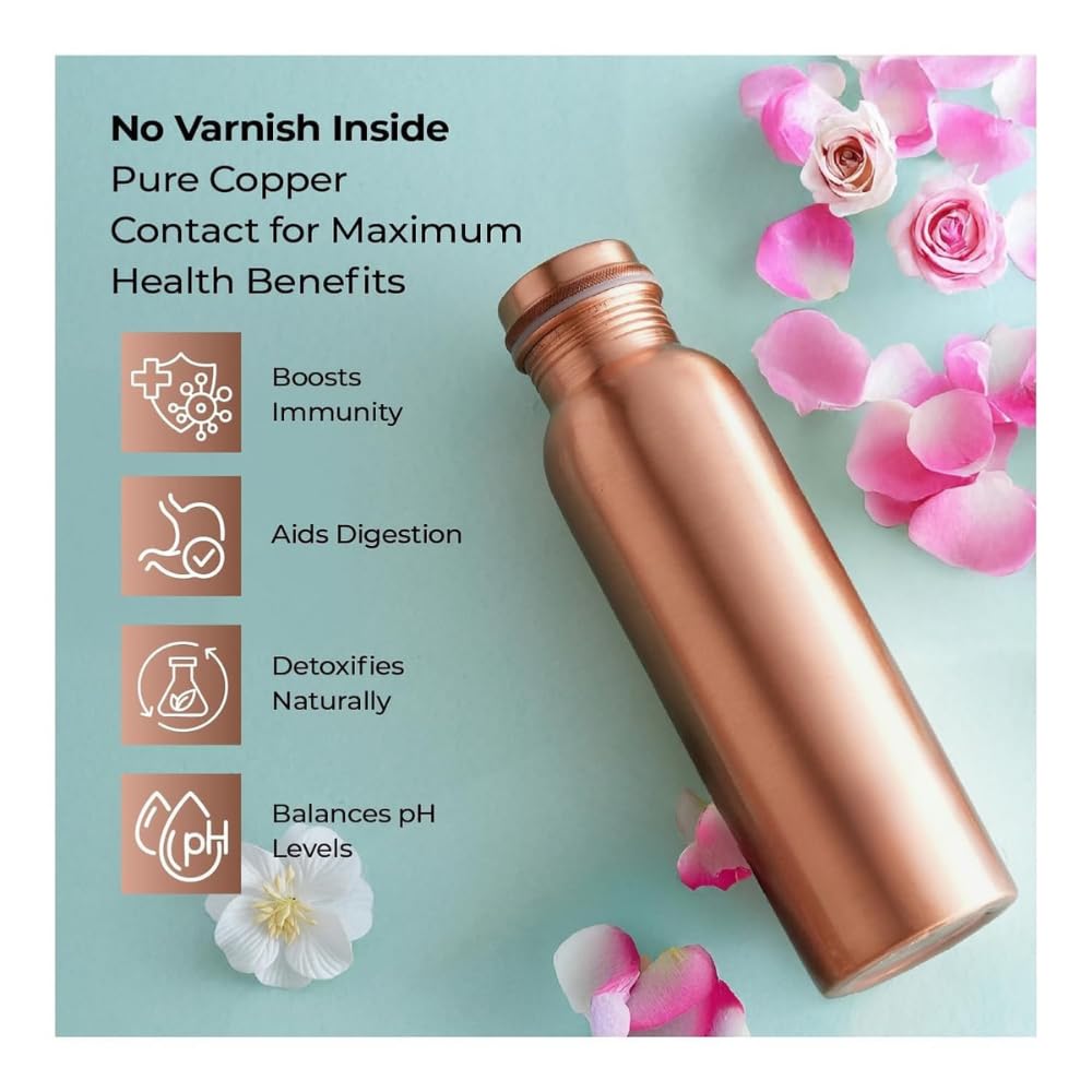 Copper Water Bottle Leakproof Lightweight BPA Free Brown 1000ml for Daily Use