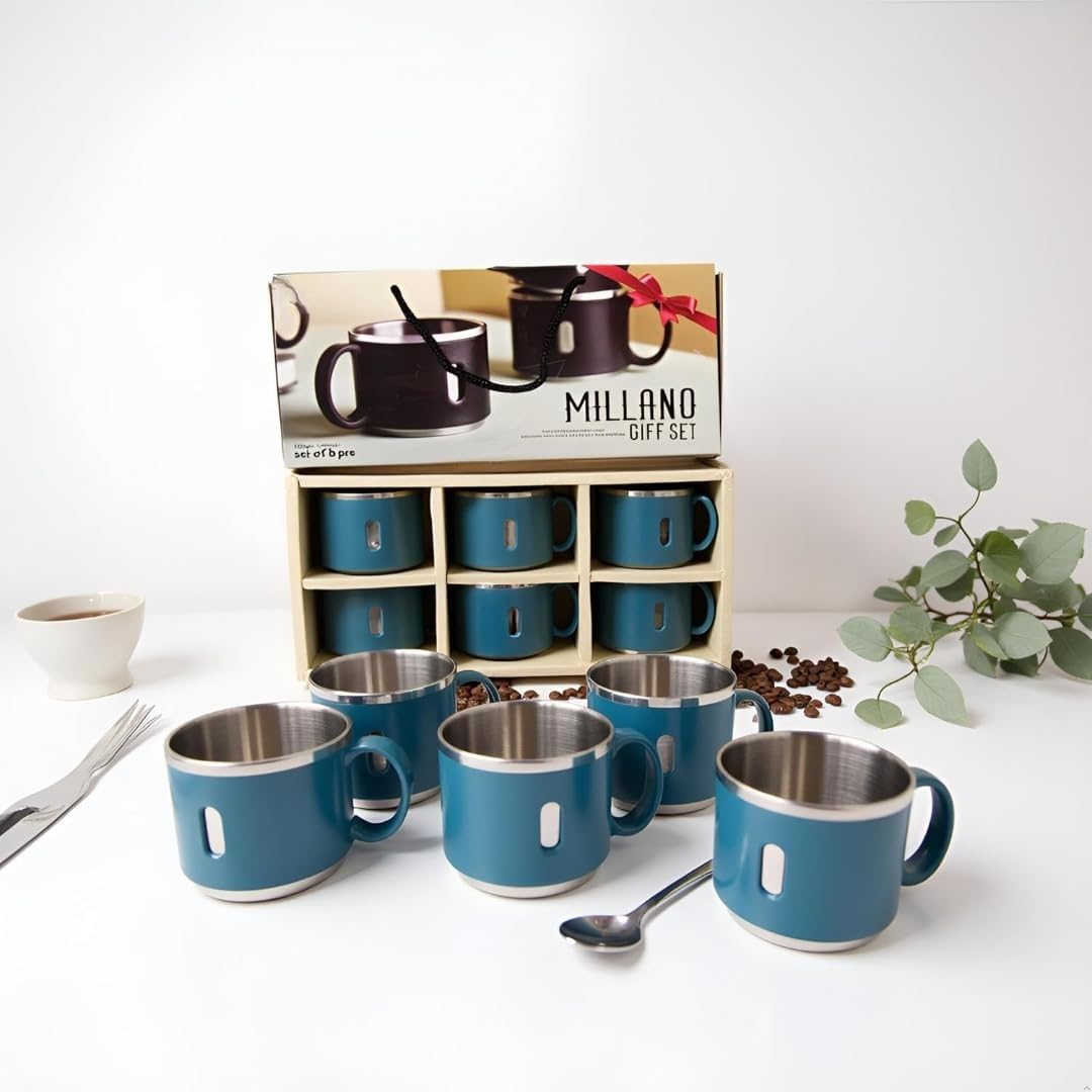 Vinzesta Stainless Steel Coffee Mug Set 6 Pcs Double Wall Insulated Cups