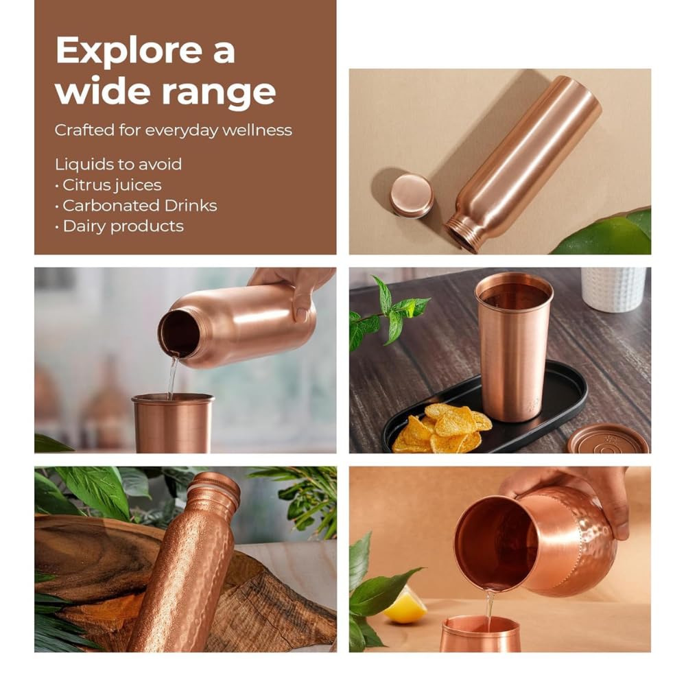 Copper Water Bottle Leakproof Lightweight BPA Free Brown 1000ml for Daily Use