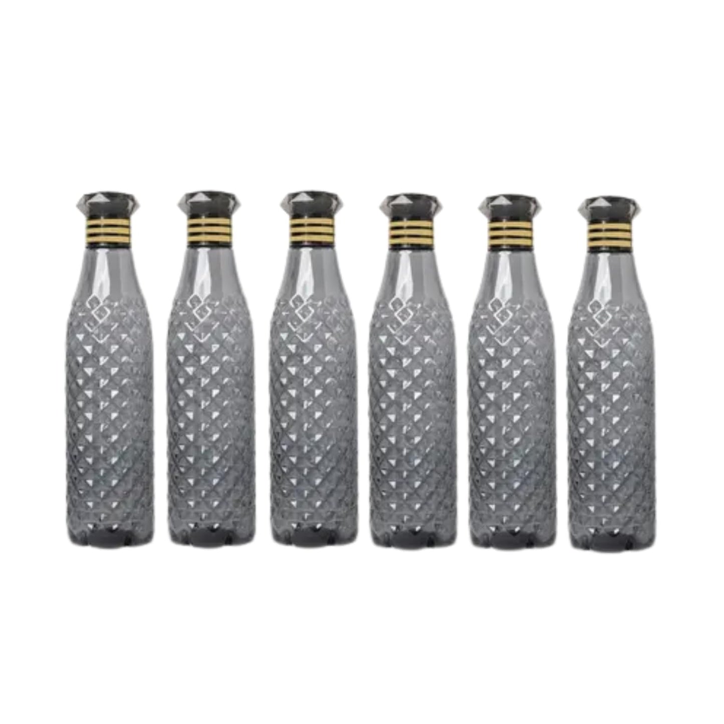 Diamond Cut Water Bottle Set Black Leakproof Plastic Fridge Bottle Pack of 6