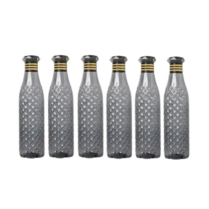 Diamond Cut Water Bottle Set Black Leakproof Plastic Fridge Bottle Pack of 6