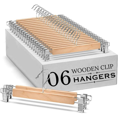 Vinzesta Wooden Pants & Skirts Hangers with Adjustable Clips Pack of 6