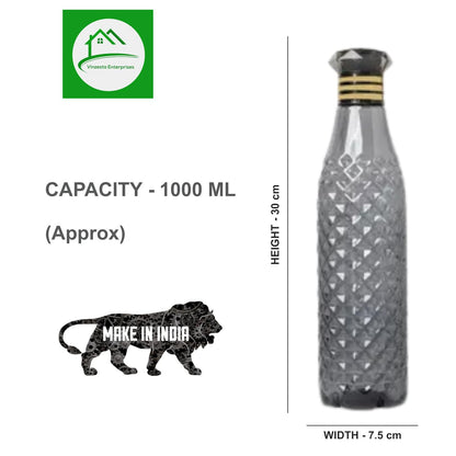 Diamond Cut Water Bottle Set Black Leakproof Plastic Fridge Bottle Pack of 6