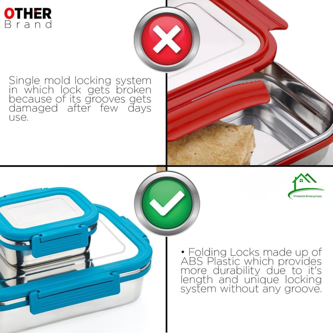 Stainless Steel Leak Proof Lunch Box Pack of 2 Airtight BPA Free Set