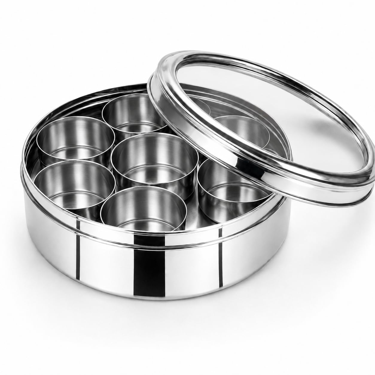 Stainless Steel Masala Box Spice Storage Container Silver 7 Bowl Leak Proof
