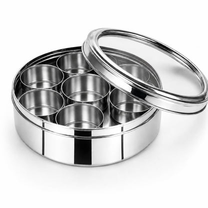 Stainless Steel Masala Box Spice Storage Container Silver 7 Bowl Leak Proof