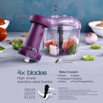 Manual Food Chopper with 4 Stainless Steel Blades | Hand Press Vegetable Cutter for Onion, Tomato, Potato & Salad | Multipurpose Kitchen Chopper (1000 ML)