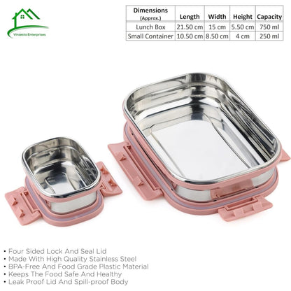 Stainless Steel Leak Proof Lunch Box Pack of 2 Airtight BPA Free Set