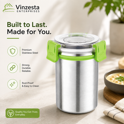Stainless Steel Food Container 350ml with Airtight Lid and Secure Locking Clips