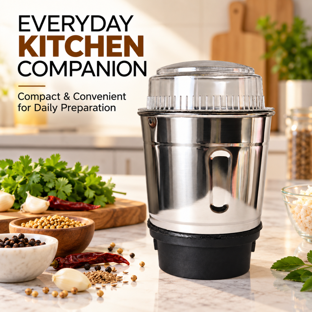 Stainless Steel Mixer Grinder Jar 600ml with Transparent Lid for Kitchen Use