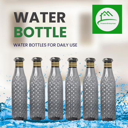 Diamond Cut Water Bottle Set Black Leakproof Plastic Fridge Bottle Pack of 6