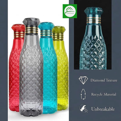 Diamond Style Plastic Water Bottle, BPA Free, Airtight, 1 Litre, Pack of 6, Multicolour (Pack of 6)