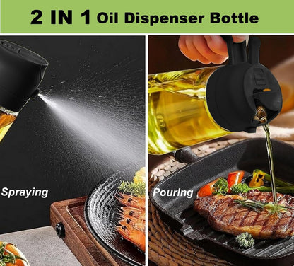 Glass Oil Dispenser Bottle Spray and Pour Leakproof Set Pack of 2