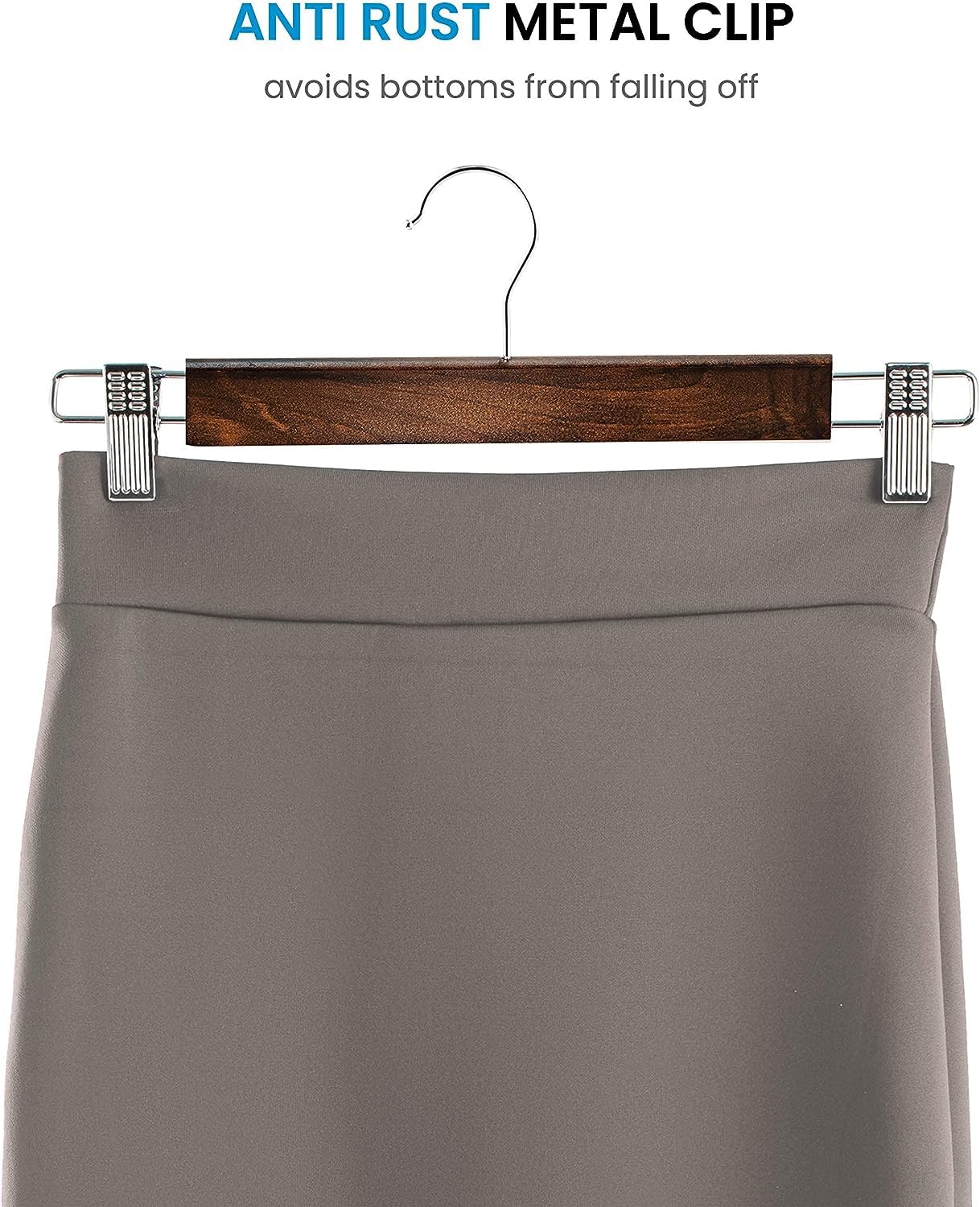 Vinzesta Wooden Pants & Skirts Hangers with Adjustable Clips Pack of 6