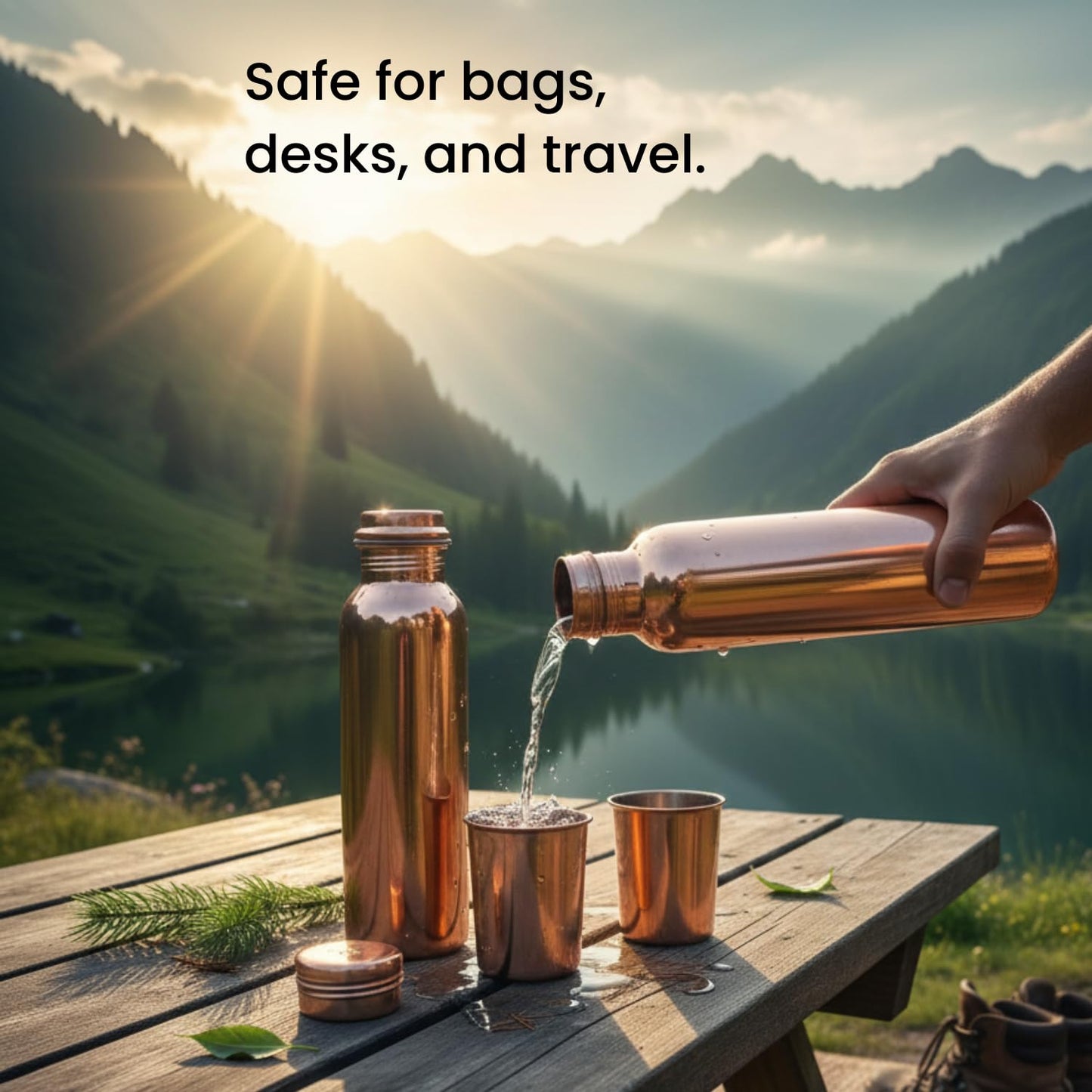 Copper Water Bottle Leakproof Lightweight BPA Free Brown 1000ml for Daily Use