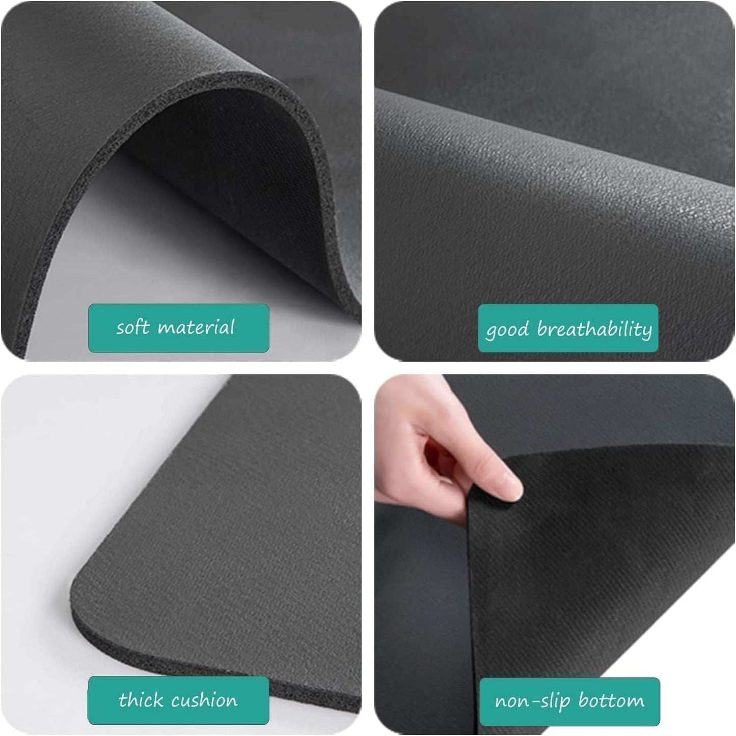 Dish Drying Mat for Kitchen, Large PU Leather, Waterproof and Leak Proof, Non-Slip Rubber Backing, 40 x 60 cm, Black