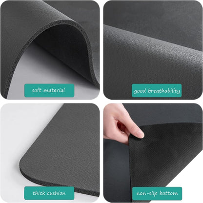 Dish Drying Mat for Kitchen, Large PU Leather, Waterproof and Leak Proof, Non-Slip Rubber Backing, 40 x 60 cm, Black