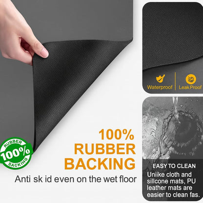 Dish Drying Mat for Kitchen, Large PU Leather, Waterproof and Leak Proof, Non-Slip Rubber Backing, 40 x 60 cm, Black