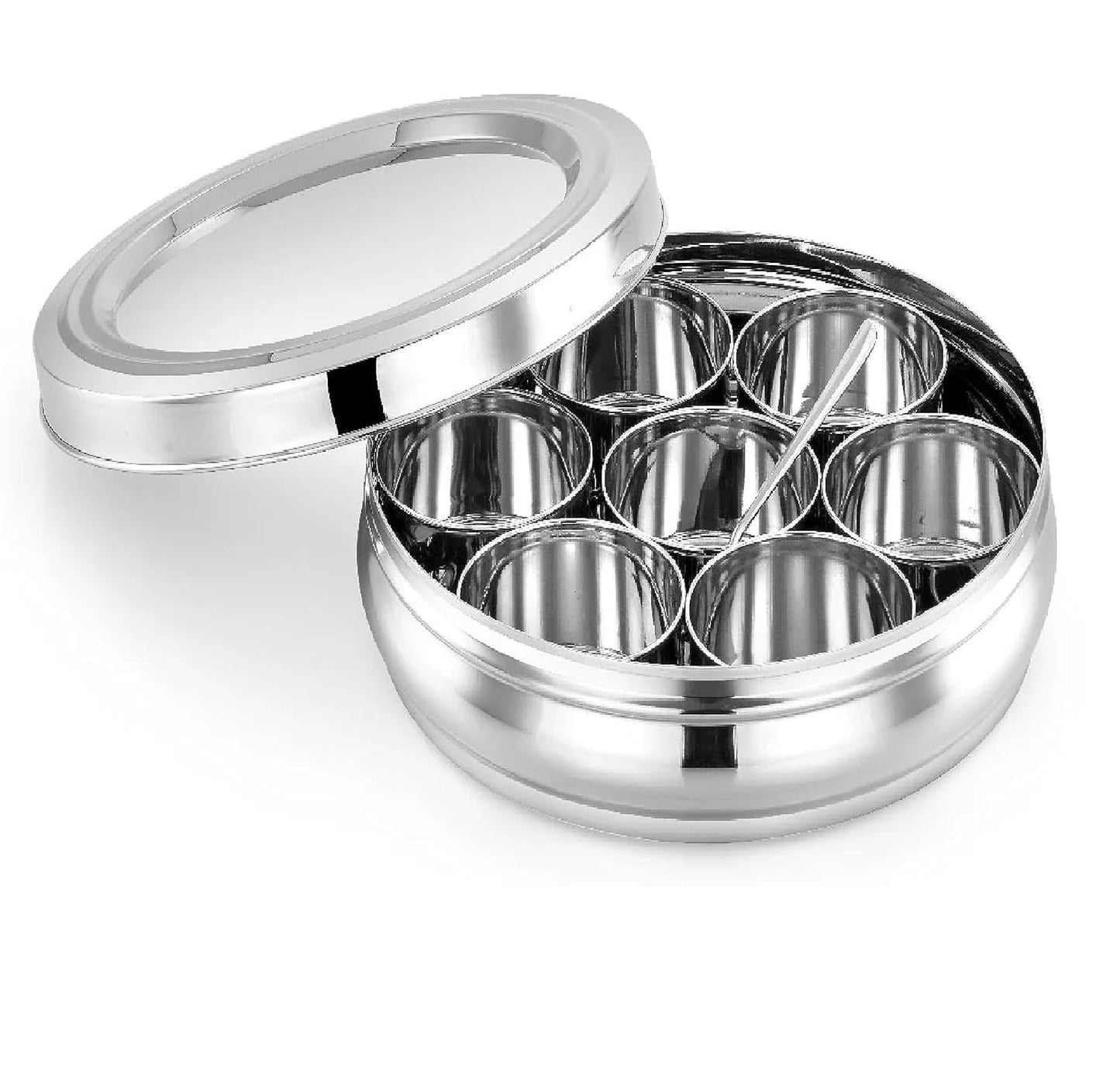 Stainless Steel Masala Box Spice Storage Container Silver 7 Bowl Leak Proof