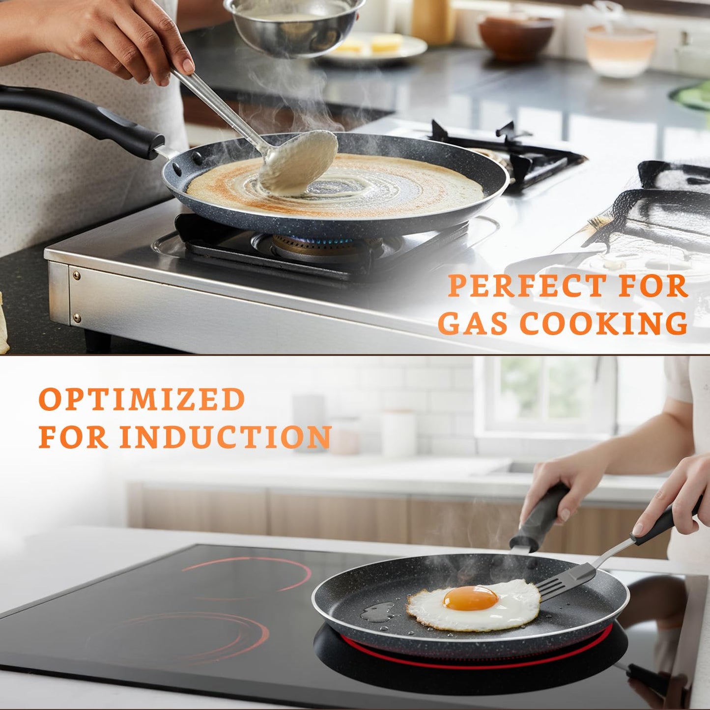 Vinzesta 25cm Non-Stick Dosa Tawa Granite Finish Induction Base Grey