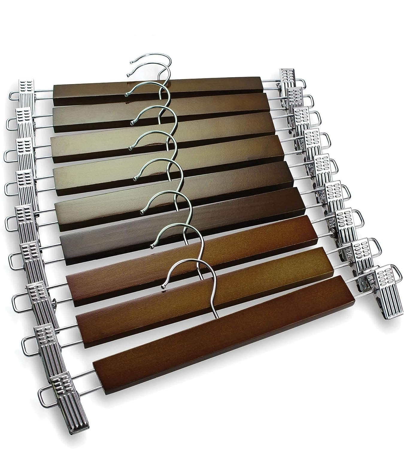 Vinzesta Wooden Pants & Skirts Hangers with Adjustable Clips Pack of 6