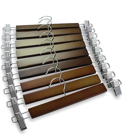 Vinzesta Wooden Pants & Skirts Hangers with Adjustable Clips Pack of 6