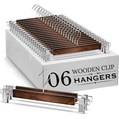 Vinzesta Wooden Pants & Skirts Hangers with Adjustable Clips Pack of 6