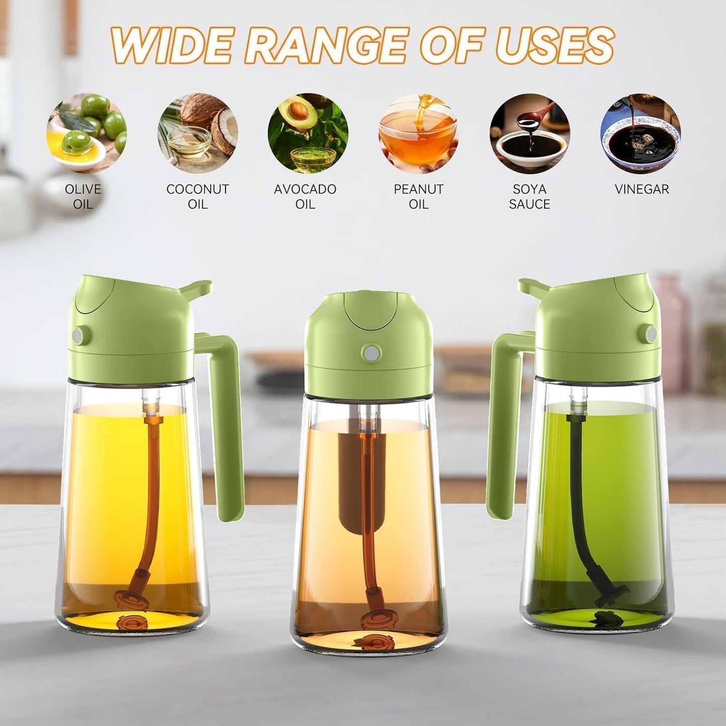 Glass Oil Dispenser Bottle Spray and Pour Leakproof for Cooking