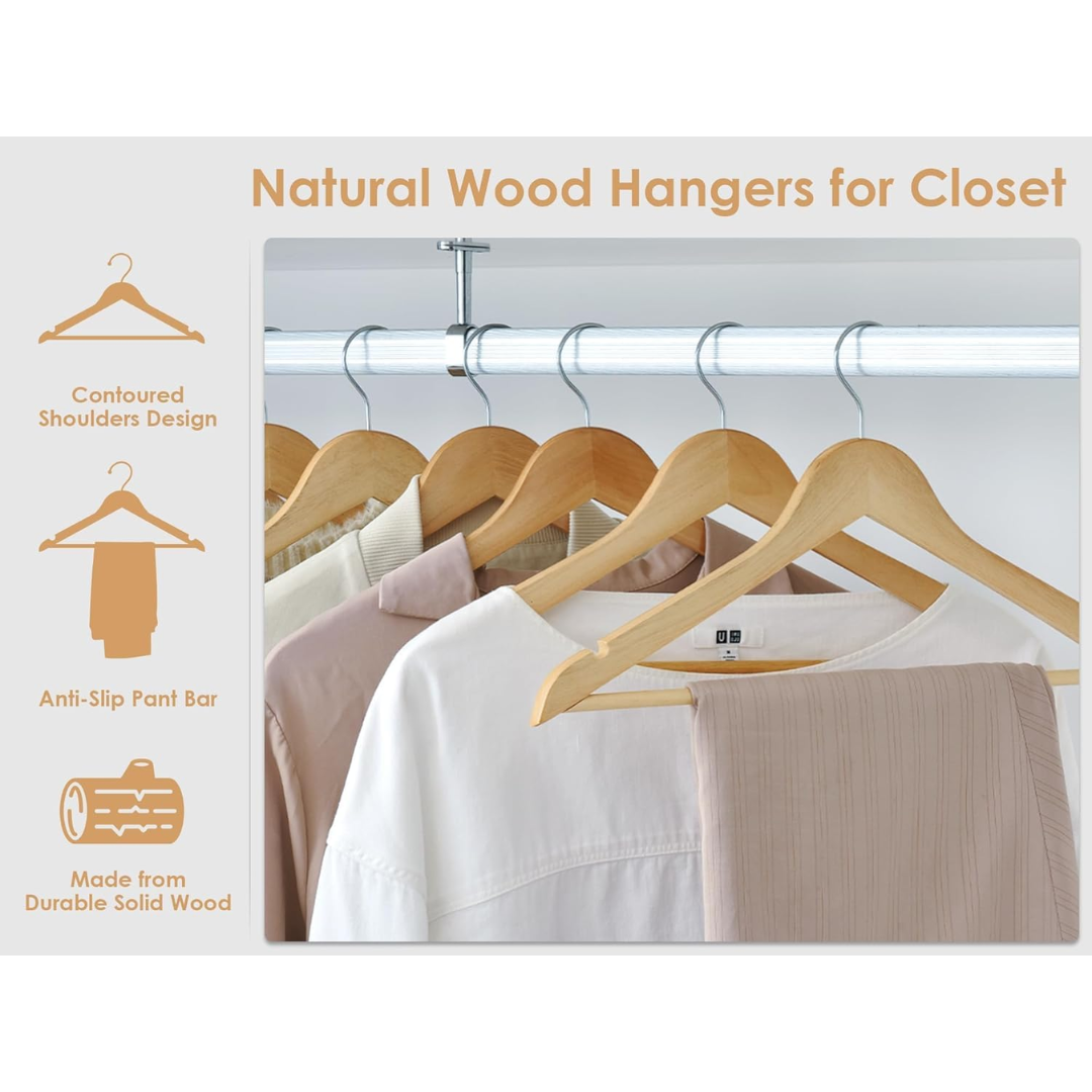Vinzesta Wooden Clothes Hangers for Wardrobe Durable Coat Hanger Pack of 6