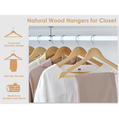 Vinzesta Wooden Clothes Hangers for Wardrobe Durable Coat Hanger Pack of 6
