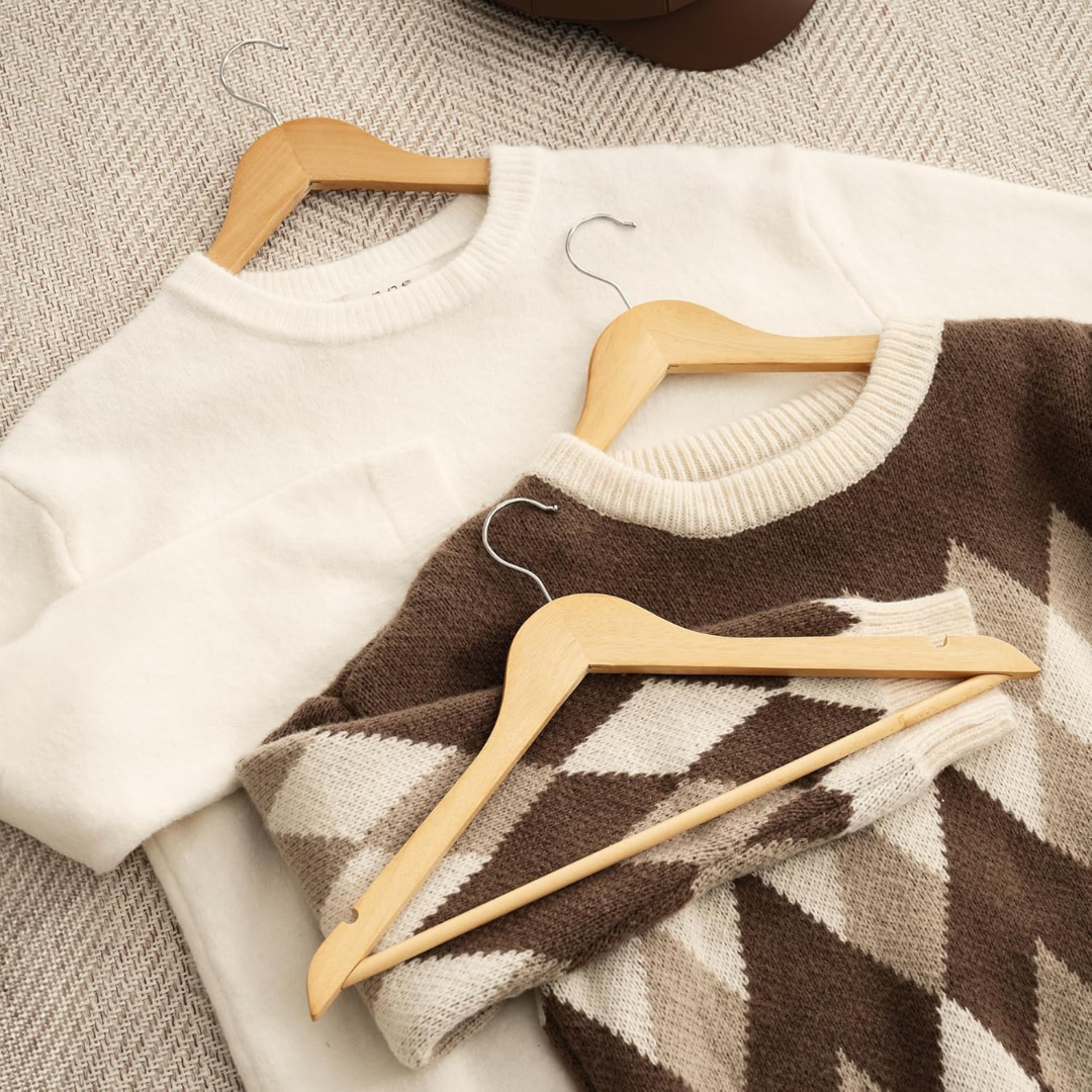 Vinzesta Wooden Clothes Hangers for Wardrobe Durable Coat Hanger Pack of 6