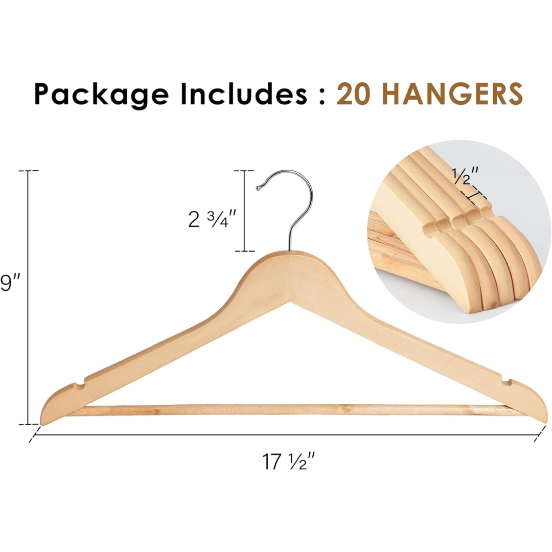 Vinzesta Wooden Clothes Hangers for Wardrobe Durable Coat Hanger Pack of 6