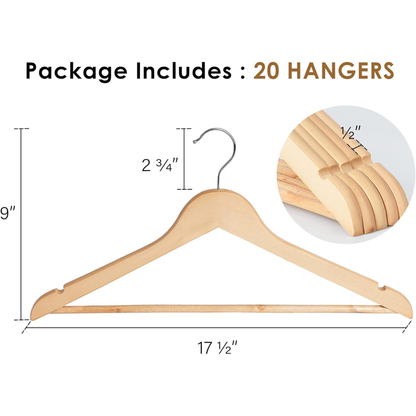 Vinzesta Wooden Clothes Hangers for Wardrobe Durable Coat Hanger Pack of 6