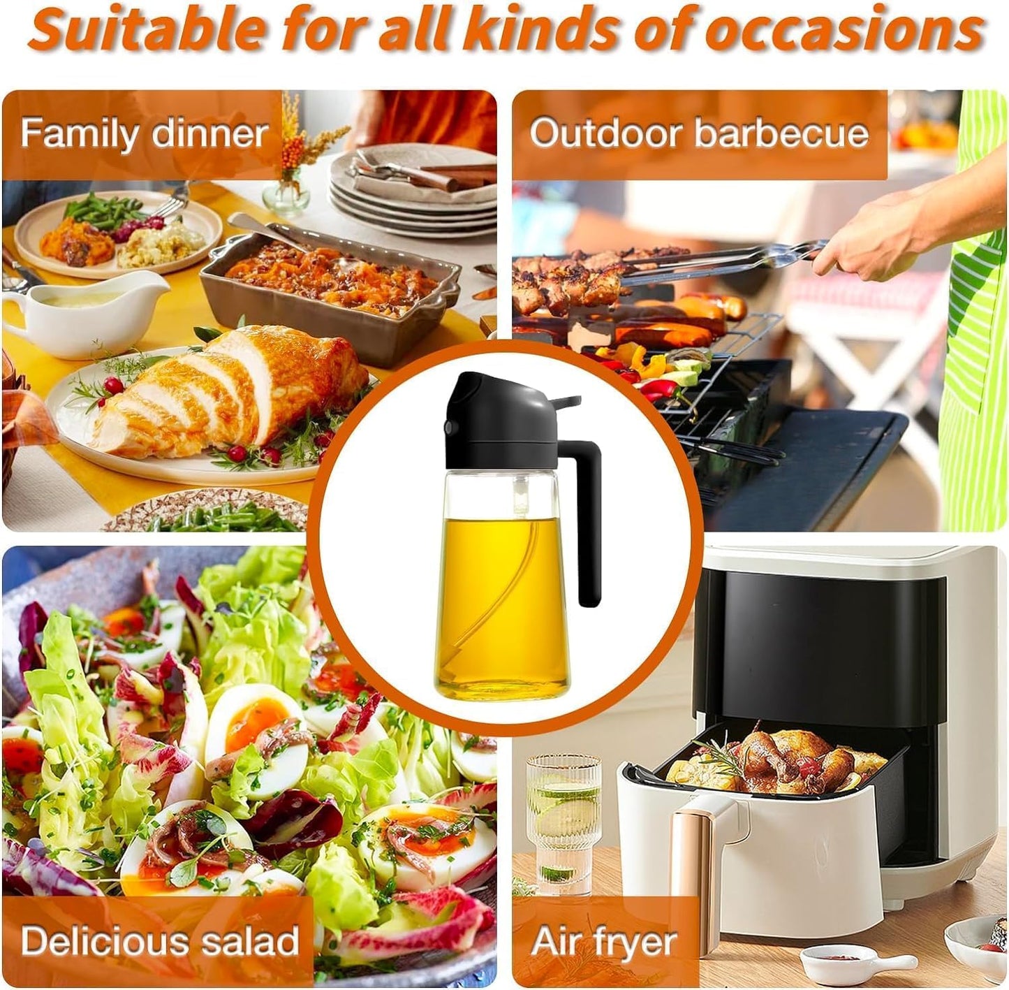 Glass Oil Dispenser Bottle Spray and Pour Leakproof for Cooking