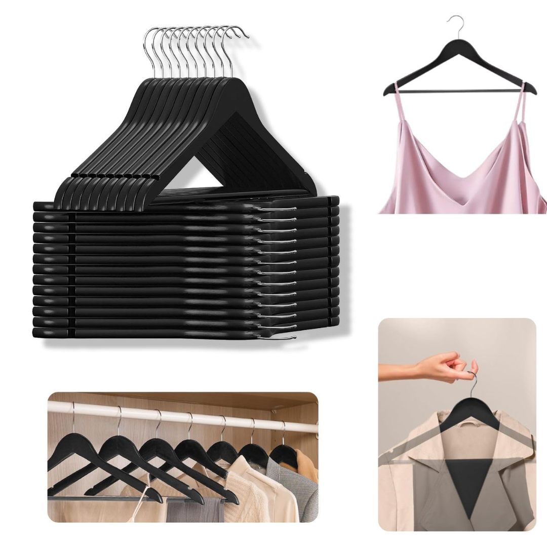 Vinzesta Wooden Clothes Hangers for Wardrobe Durable Coat Hanger Pack of 6