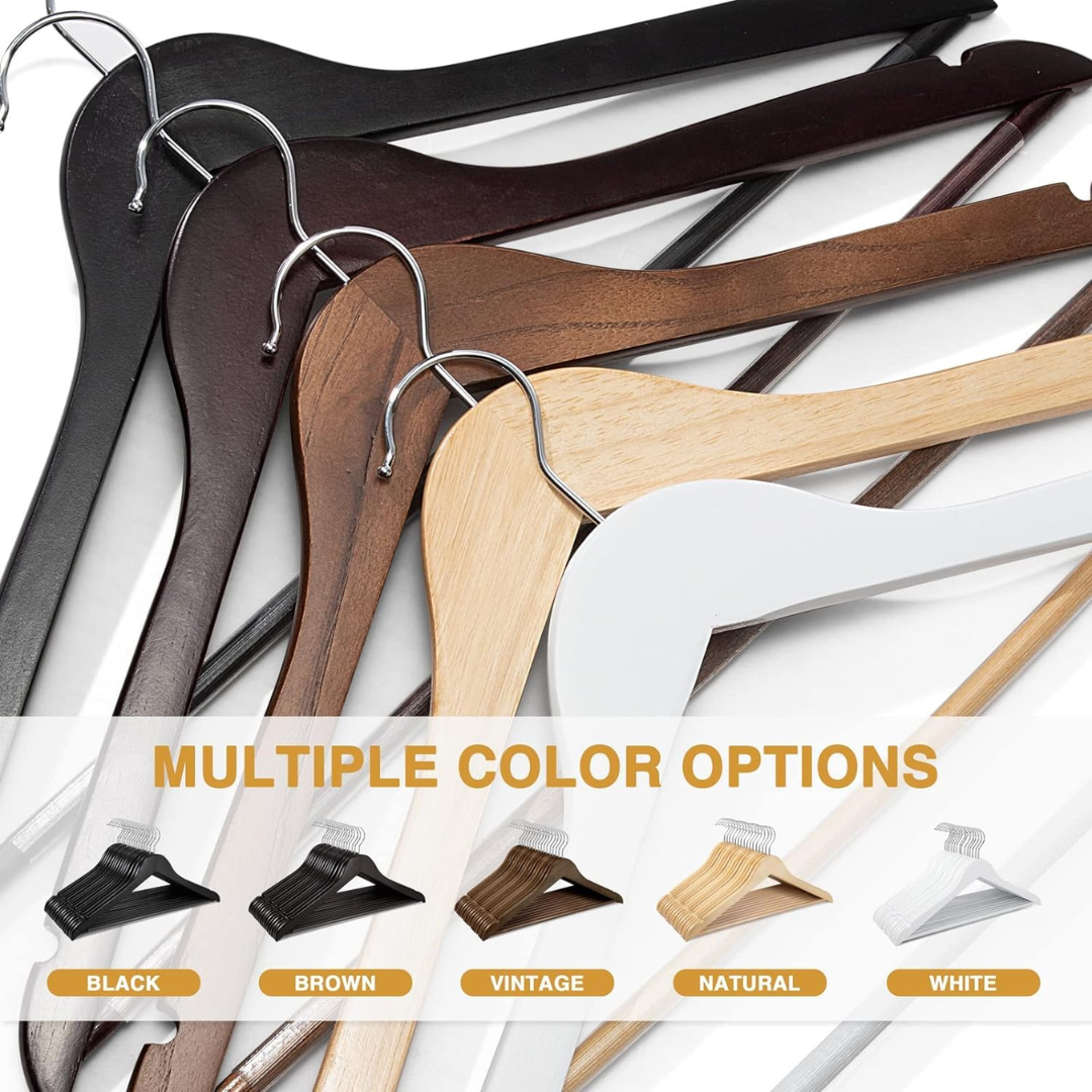 Vinzesta Wooden Clothes Hangers for Wardrobe Durable Coat Hanger Pack of 6