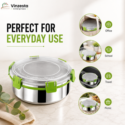 Stainless Steel Lunch Box 1250ml with Leakproof Lid and Secure Locking Clips