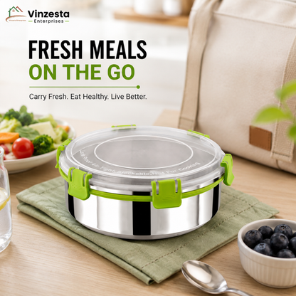 Stainless Steel Lunch Box 1250ml with Leakproof Lid and Secure Locking Clips
