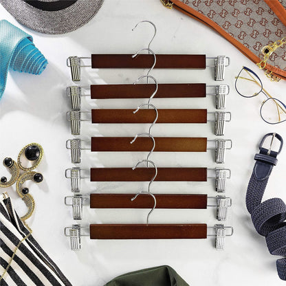 Vinzesta Wooden Pants & Skirts Hangers with Adjustable Clips Pack of 6