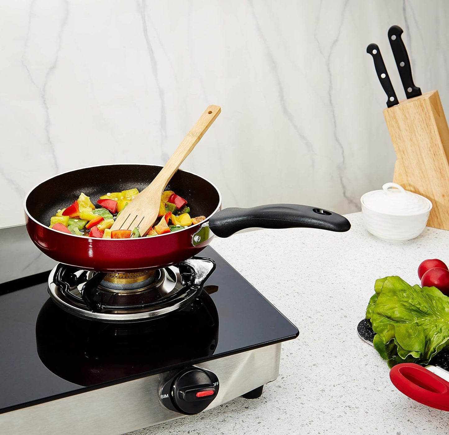 Vinzesta 22cm Non-Stick Fry Pan for Induction & Gas Stove Red Finish