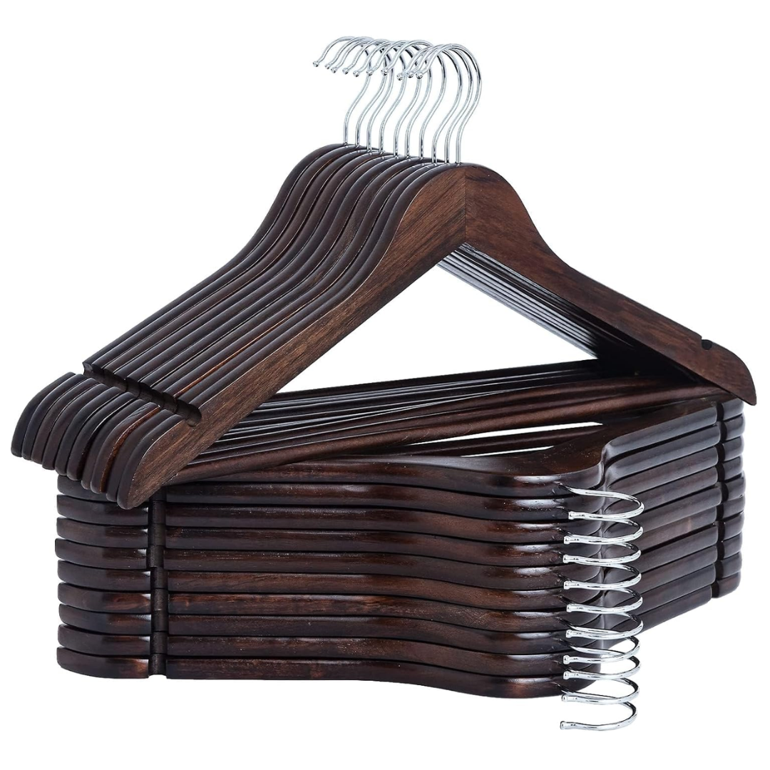 Vinzesta Wooden Clothes Hangers for Wardrobe Durable Coat Hanger Pack of 6