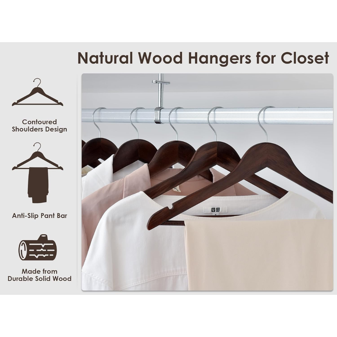 Vinzesta Wooden Clothes Hangers for Wardrobe Durable Coat Hanger Pack of 6