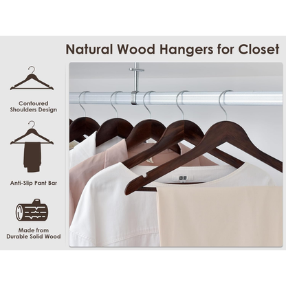 Vinzesta Wooden Clothes Hangers for Wardrobe Durable Coat Hanger Pack of 6